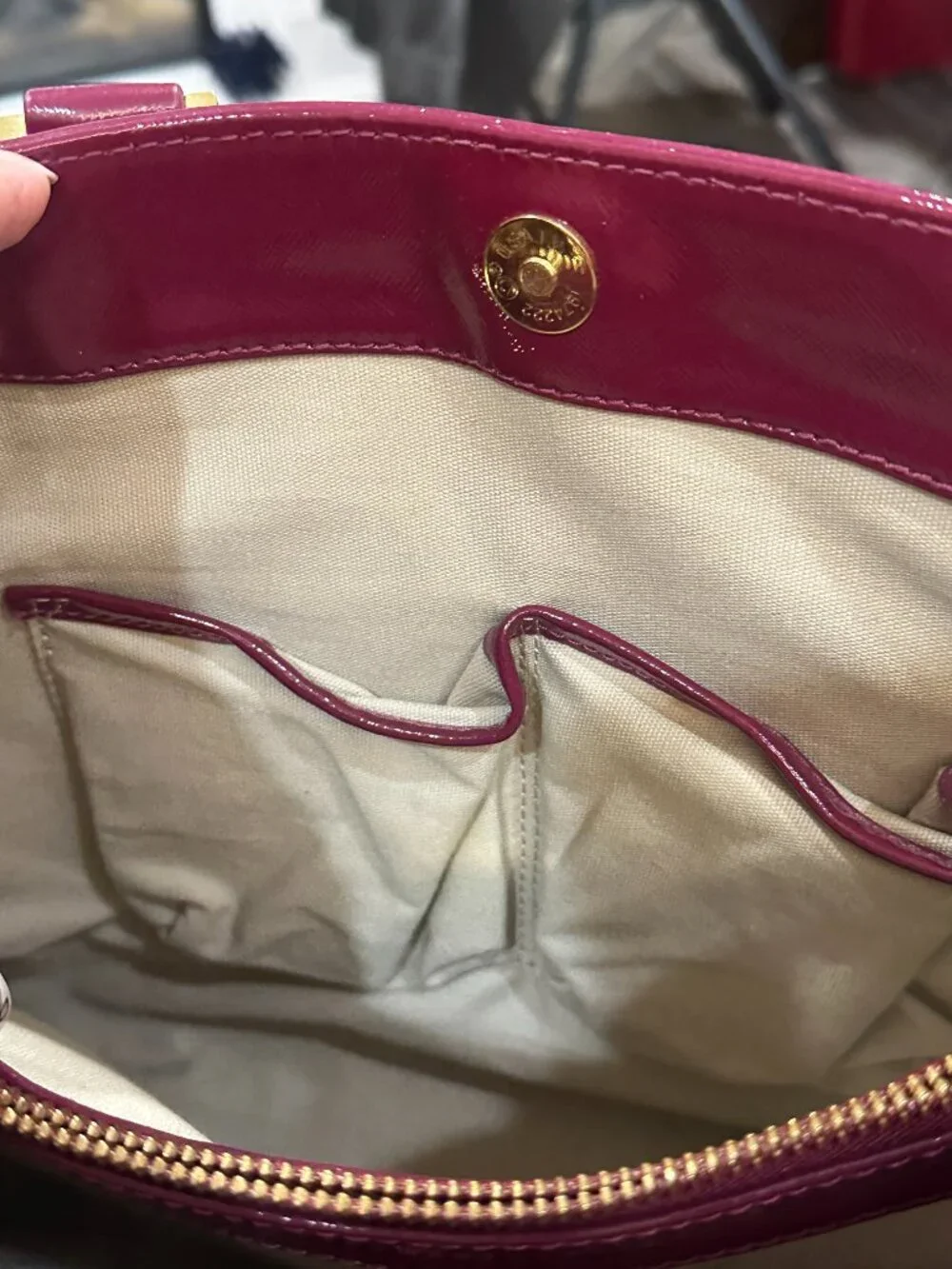 ✨Tory Burch Wine Burgundy Structured Satchel Tote w/ Mirror & Gold Fee - Picture 7 of 12